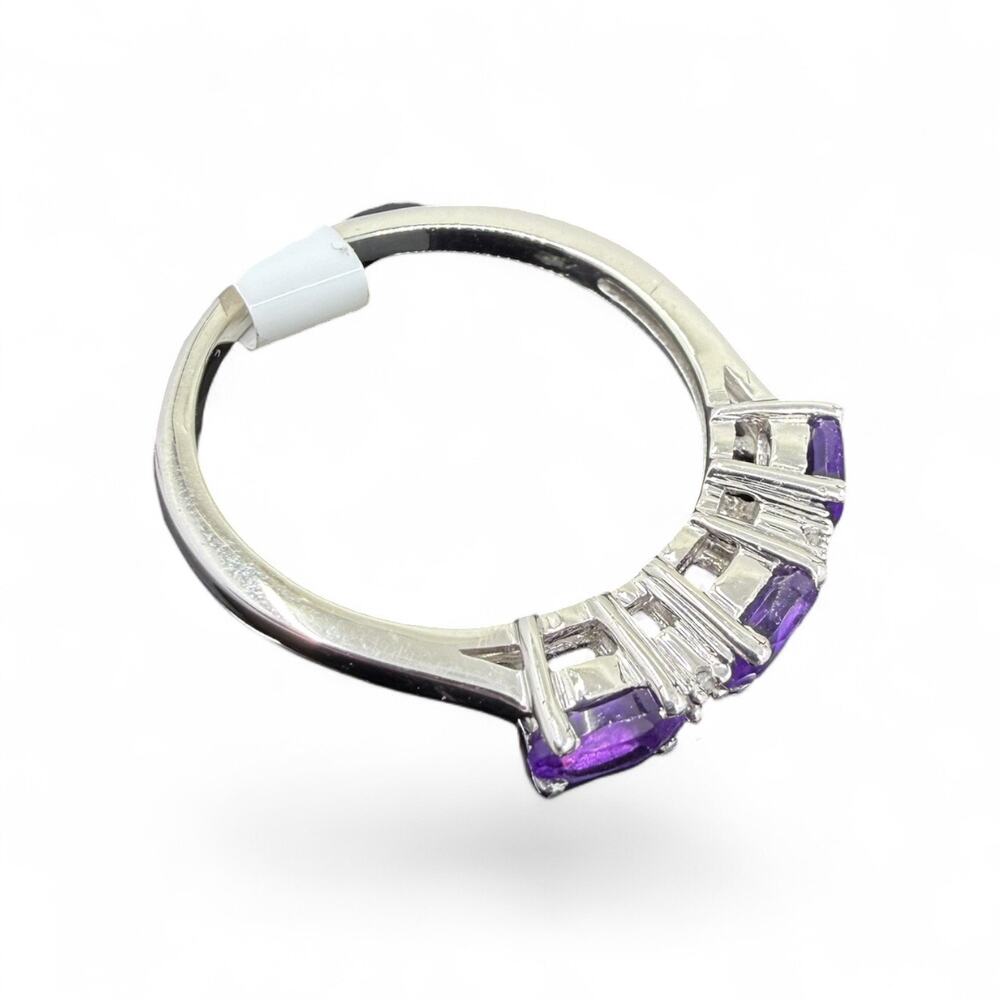 3 Stone Amethyst Diamond Ring Band 925 Sterling Silver 
Size 7 - Journey Ring - Picture 5 of 8